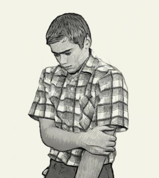 Sketch Teen boy body language expressions - Shy Timid Unconfident