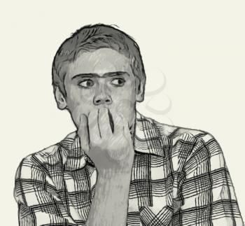 Sketch Teen boy body language expressions - Nervous biting nails