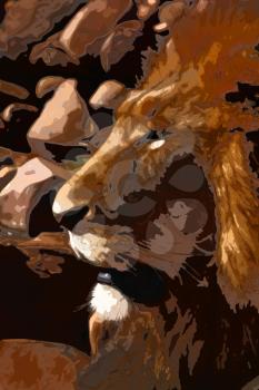 Abstract Close-up picture illustration of Large Lion face