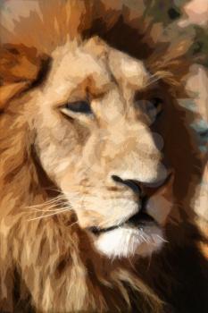 Abstract Close-up painting of Large Lion face