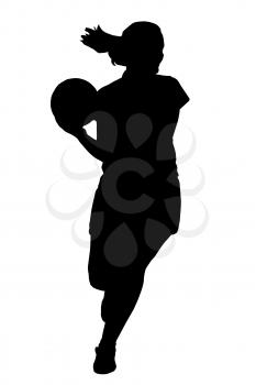 Black on white silhouette of korfball ladies league player girl running with ball