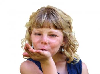 Adorable Little Blond Girl Blowing a Kiss  