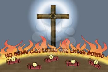 No bomb can bring The Cross down illustration