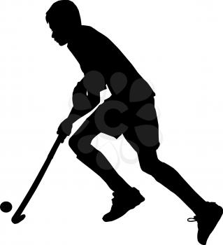 Black on white silhouette of school boy hockey player running with ball
