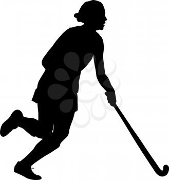 Black on white silhouette of girl ladies hockey player dribbling  ball
