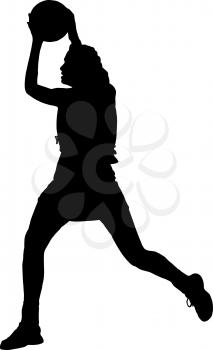 Black on Silhouette of girls ladies netball player catching throwing ball