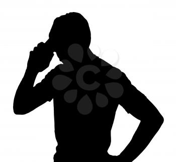 Side profile portrait silhouette of a man talking on cellular phone 