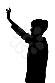 Elderly lady silhouette extending her arm with waving hand