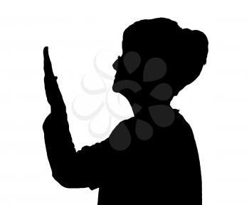 Side profile portrait silhouette of elderly lady checking condition of her nails  