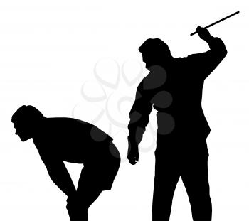 Silhouette of a man applying corporal punishment on teenage boy