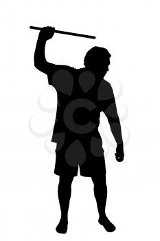 Silhouette of a man applying corporal punishment with cane