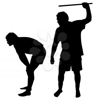 Silhouette of a man applying corporal punishment on teenage boy