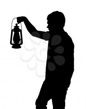 Silhouette of a teenage boy holding up lantern  