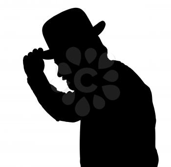 Vintage Silhouette of bearded man greeting by tilting bowler hat  