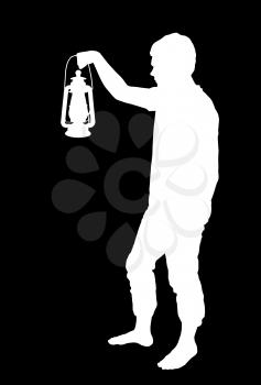 Inverted Silhouette of a teenage boy holding up lantern  