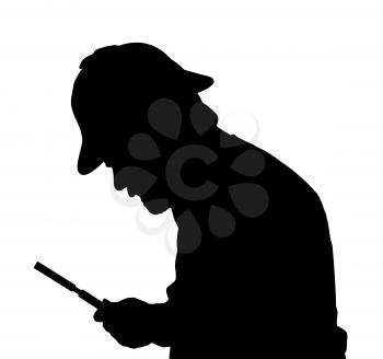 Silhouette of a bearded man investigating with a magnifying glass and Sherlock hat