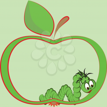 Royalty Free Clipart Image of an Apple and Worm