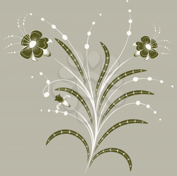 Royalty Free Clipart Image of a Grey Background With Green Flowers