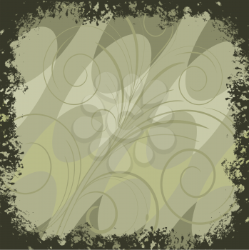 Royalty Free Clipart Image of a Grunge Frame on a Background of Flourishes