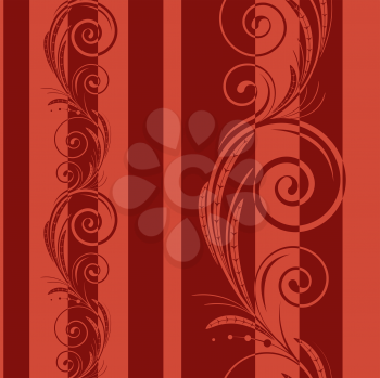 Royalty Free Clipart Image of a Flourish Background With Red Stripes