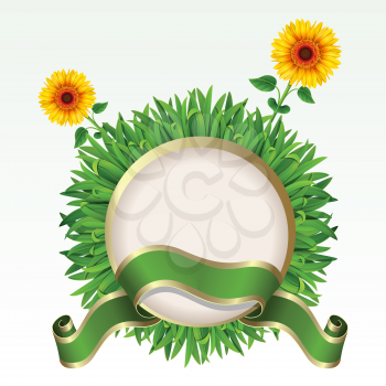 Royalty Free Clipart Image of a Frame With Grass and Sunflowers