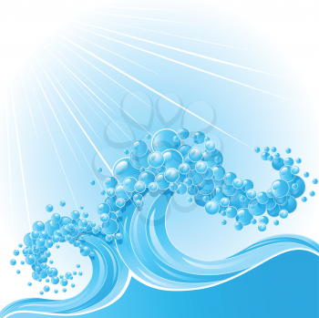 Royalty Free Clipart Image of a Water Background With Two Waves and Sunlight