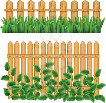 Royalty Free Clipart Image of Two Fences With Grass and Plants