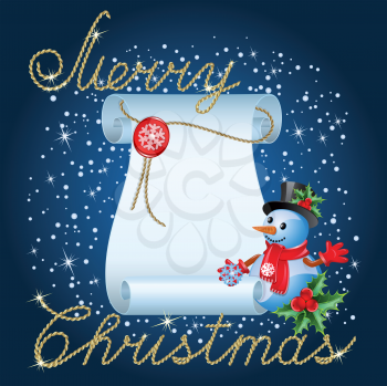 Royalty Free Clipart Image of a Christmas Message With a Snowman
