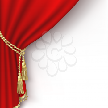 Royalty Free Clipart Image of a Red Curtain With a Gold Tassel