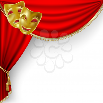 Royalty Free Clipart Image of a Theatre Curtain With Masks