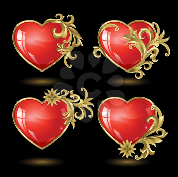 Royalty Free Clipart Image of a Set of Floral Hearts
