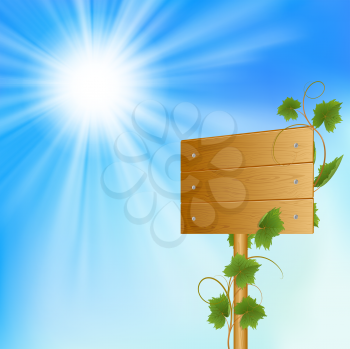 Royalty Free Clipart Image of Sunlight and a Wooden Sign