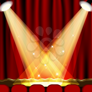 Royalty Free Clipart Image of Two Spotlights on a Stage