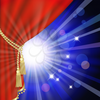 Royalty Free Clipart Image of a Stage With a Curtain and Light