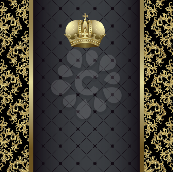 Royalty Free Clipart Image of a Black and Gold Background With a Crown