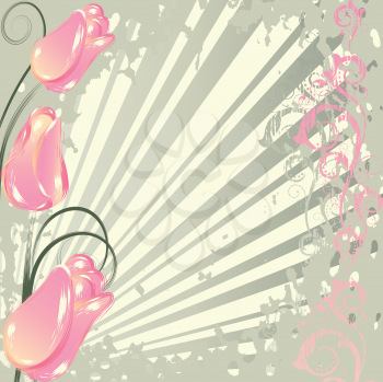 Royalty Free Clipart Image of a Grunge Background With Tulips