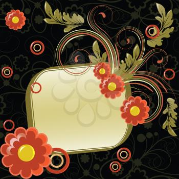 Royalty Free Clipart Image of a Frame With Flowers and Flourish