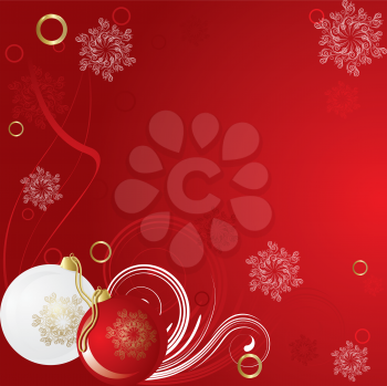 Royalty Free Clipart Image of a Red Background With Ornaments in the Corner