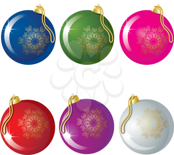 Royalty Free Clipart Image of Six Christmas Ornaments