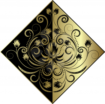 Royalty Free Clipart Image of a Black and Gold Diamond