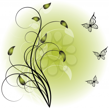 Royalty Free Clipart Image of a Background With Butterflies and Vines
