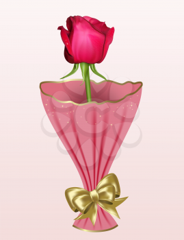 Royalty Free Clipart Image of a Red Rose in a Pink Vase