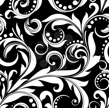 Royalty Free Clipart Image of a Leafy Black and White Background