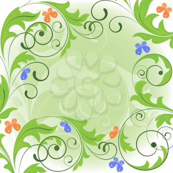 Royalty Free Clipart Image of a Summer Background With Flourishes and Butteflies