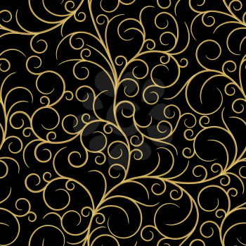 Royalty Free Clipart Image of a Black Background With Gold Flourishes