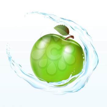 Royalty Free Clipart Image of a Green Apple in Water