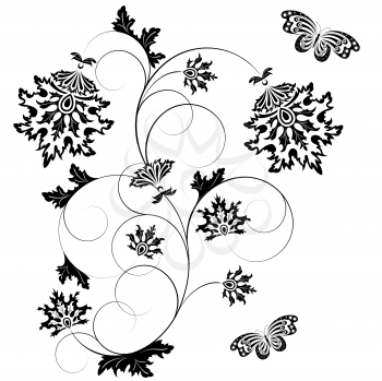 Royalty Free Clipart Image of a Floral Design With Butterflies
