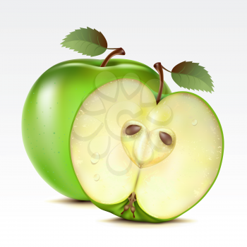 Royalty Free Clipart Image of a Green Apple and a Half