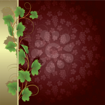 Royalty Free Clipart Image of a Grapevine Border on a Burgundy Background