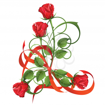Royalty Free Clipart Image of Roses and a Bow